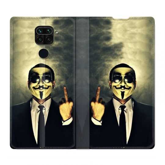 Housse Cuir Portefeuille Pour Xiaomi Redmi Note 9 Anonymous Doigt