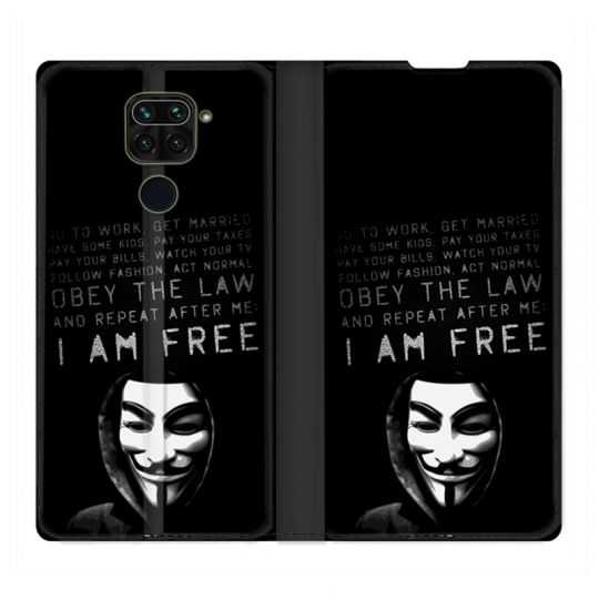 Housse Cuir Portefeuille Pour Xiaomi Redmi Note 9 Anonymous I am free