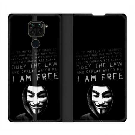 Housse Cuir Portefeuille Pour Xiaomi Redmi Note 9 Anonymous I am free