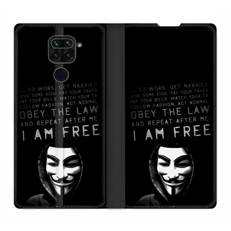 Housse Cuir Portefeuille Pour Xiaomi Redmi Note 9 Anonymous I am free