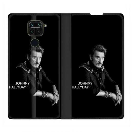 Housse Cuir Portefeuille Pour Xiaomi Redmi Note 9 Johnny Hallyday Noir