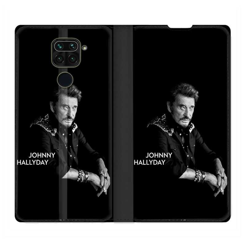 Housse Cuir Portefeuille Pour Xiaomi Redmi Note 9 Johnny Hallyday Noir