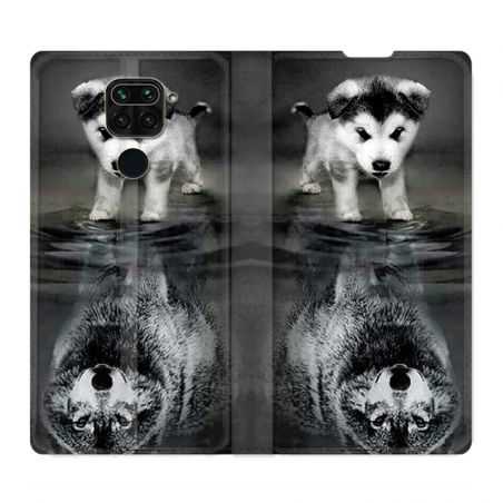 Housse Cuir Portefeuille Pour Xiaomi Redmi Note 9 Chien Reflet