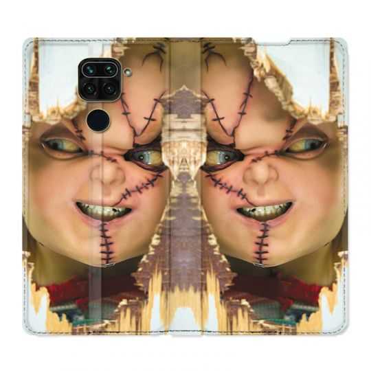 Housse Cuir Portefeuille Pour Xiaomi Redmi Note 9 Chucky Blanc