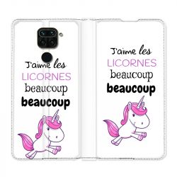 Housse Cuir Portefeuille Pour Xiaomi Redmi Note 9 Decale Licornes
