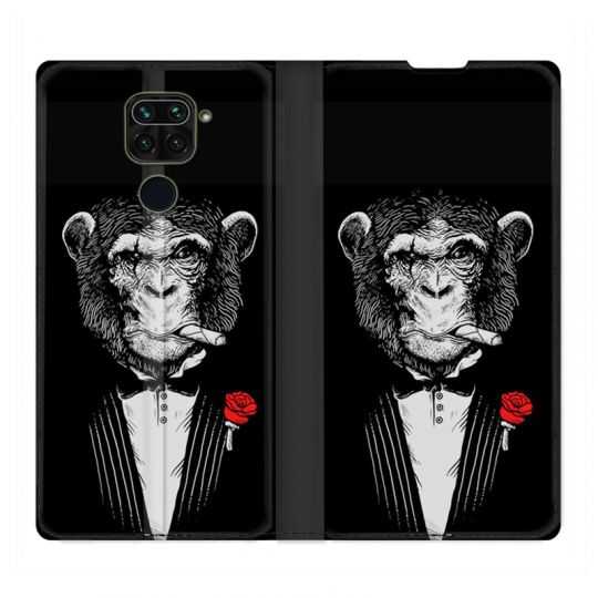 Housse Cuir Portefeuille Pour Xiaomi Redmi Note 9 Decale Singe Mafia