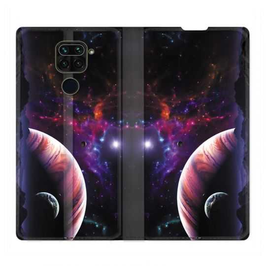 Housse Cuir Portefeuille Pour Xiaomi Redmi Note 9 Planete Rouge