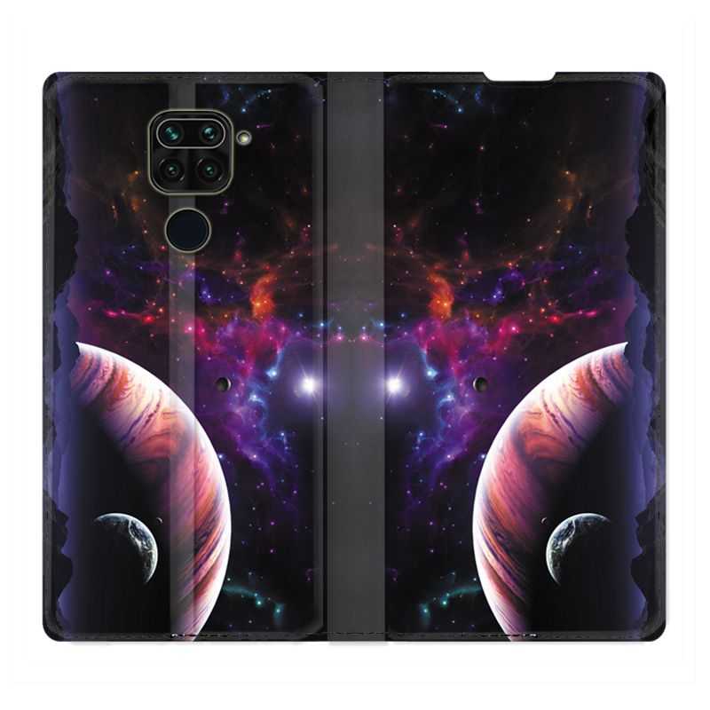 Housse Cuir Portefeuille Pour Xiaomi Redmi Note 9 Planete Rouge