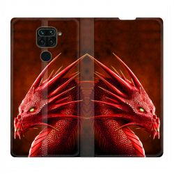 Housse Cuir Portefeuille Pour Xiaomi Redmi Note 9 Dragon Rouge
