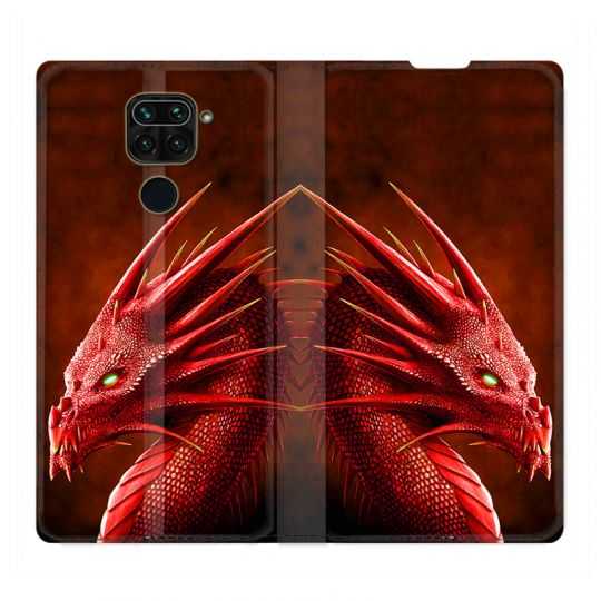 Housse Cuir Portefeuille Pour Xiaomi Redmi Note 9 Dragon Rouge