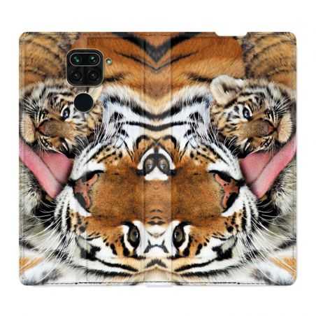 Housse Cuir Portefeuille Pour Xiaomi Redmi Note 9 Bebe Tigre