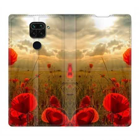 Housse Cuir Portefeuille Pour Xiaomi Redmi Note 9 Fleur Coquelicot