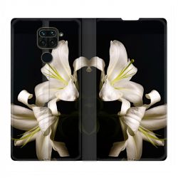Housse Cuir Portefeuille Pour Xiaomi Redmi Note 9 Fleur Lys Noir