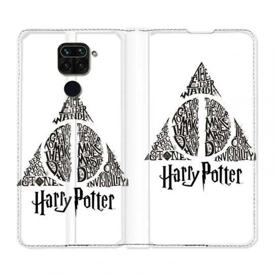 Housse Cuir Portefeuille Pour Xiaomi Redmi Note 9 WB License Harry Potter Triangle Blanc