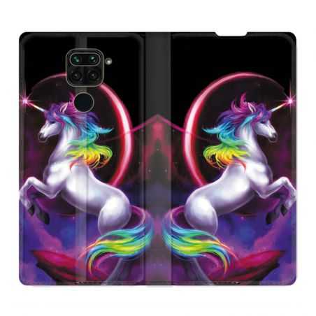 Housse Cuir Portefeuille Pour Xiaomi Redmi Note 9 Licorne Arc en ciel
