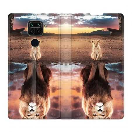 Housse Cuir Portefeuille Pour Xiaomi Redmi Note 9 Lion Reflet