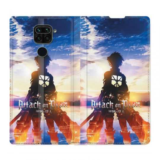 Housse Cuir Portefeuille Pour Xiaomi Redmi Note 9 Manga Attaque Titans Soleil