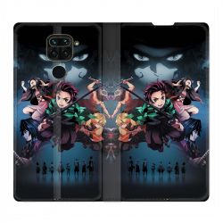Housse Cuir Portefeuille Pour Xiaomi Redmi Note 9 Manga Demon Slayer Noir