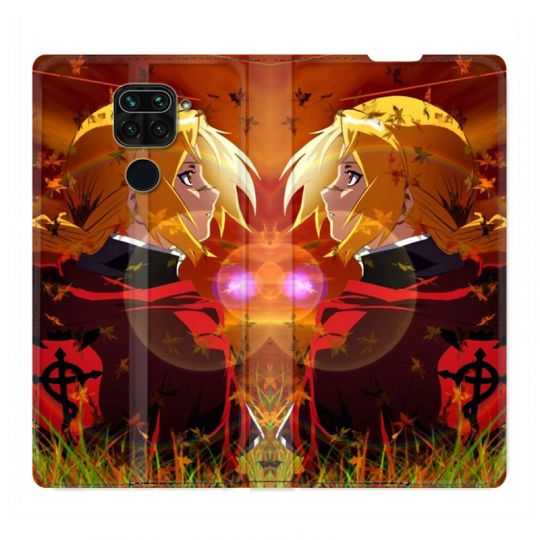 Housse Cuir Portefeuille Pour Xiaomi Redmi Note 9 Manga Fullmetal Alchemist Rouge