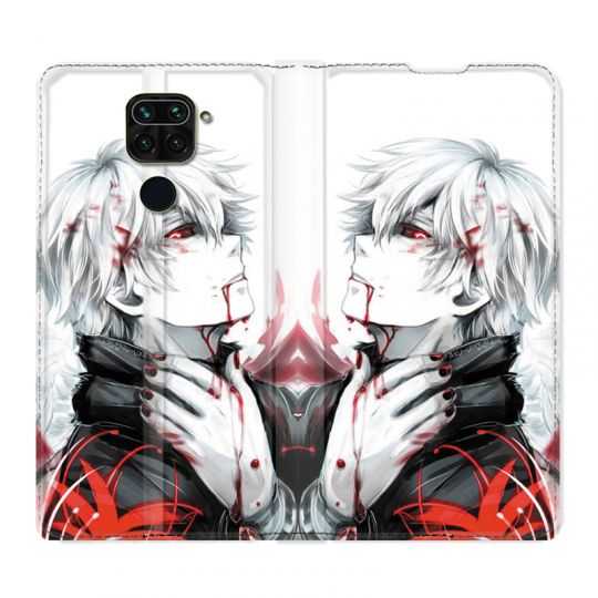 Housse Cuir Portefeuille Pour Xiaomi Redmi Note 9 Manga Kaneki Blanc