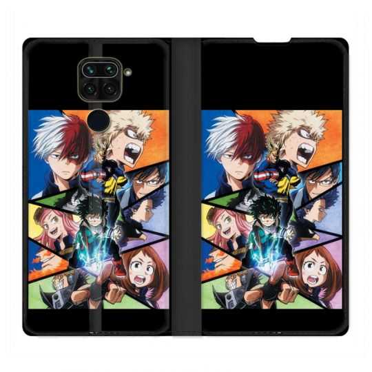 Housse Cuir Portefeuille Pour Xiaomi Redmi Note 9 Manga My Hero Academia Noir
