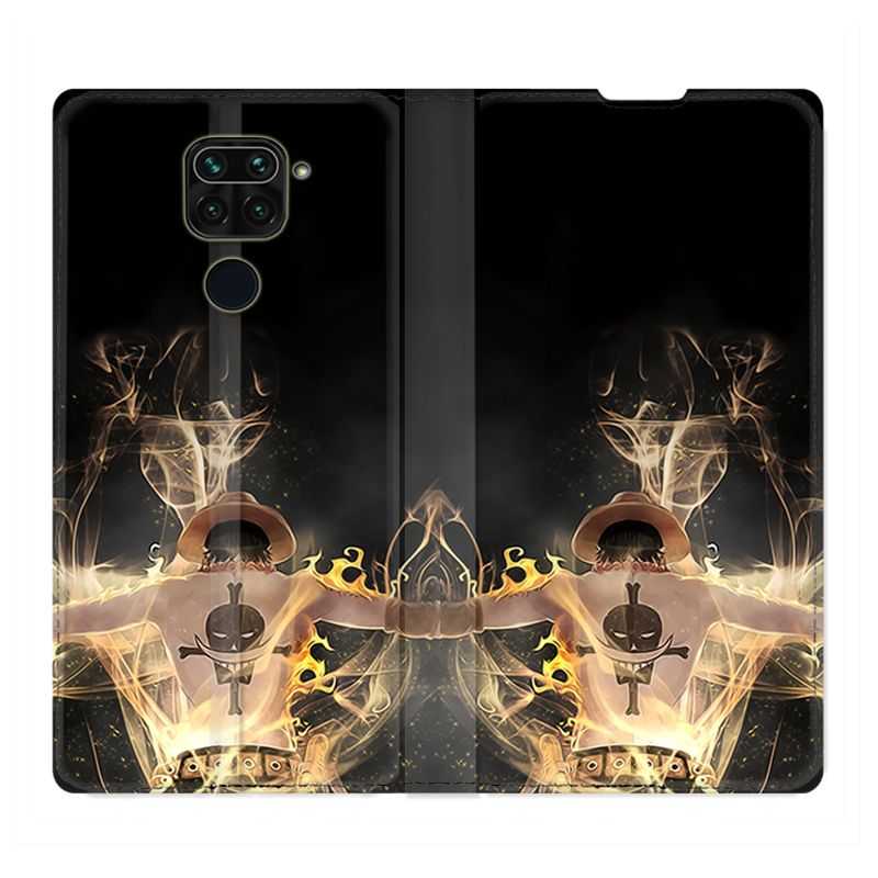 Housse Cuir Portefeuille Pour Xiaomi Redmi Note 9 Manga One Piece Ace Noir