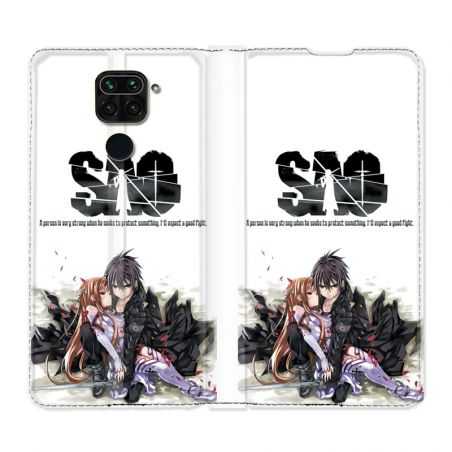 Housse Cuir Portefeuille Pour Xiaomi Redmi Note 9 Manga SAO sword Art Online Blanc