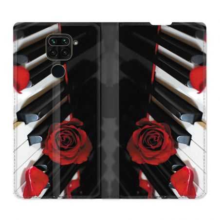 Housse Cuir Portefeuille Pour Xiaomi Redmi Note 9 Musique Rose Piano