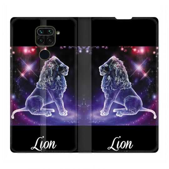 Housse Cuir Portefeuille Pour Xiaomi Redmi Note 9 Signe Zodiaque 2 Lion
