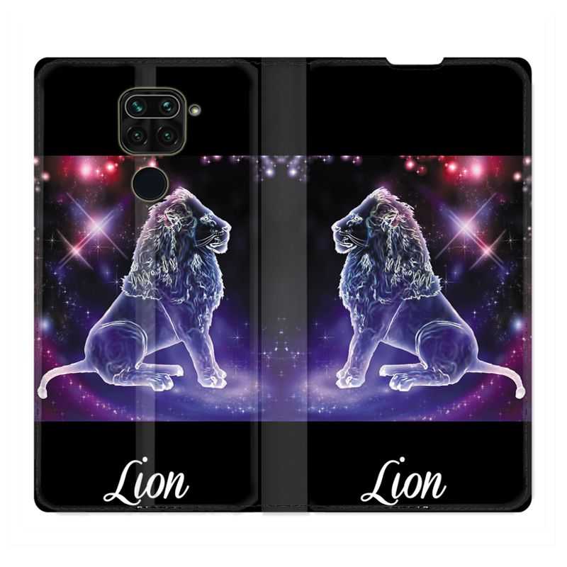Housse Cuir Portefeuille Pour Xiaomi Redmi Note 9 Signe Zodiaque 2 Lion