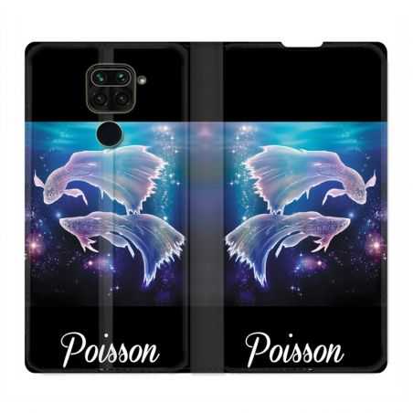 Housse Cuir Portefeuille Pour Xiaomi Redmi Note 9 Signe Zodiaque 2 Poisson