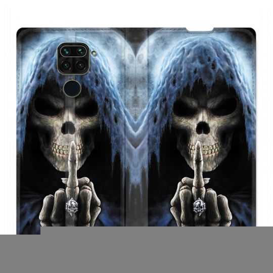 Housse Cuir Portefeuille Pour Xiaomi Redmi Note 9 Tete de Mort Doigt