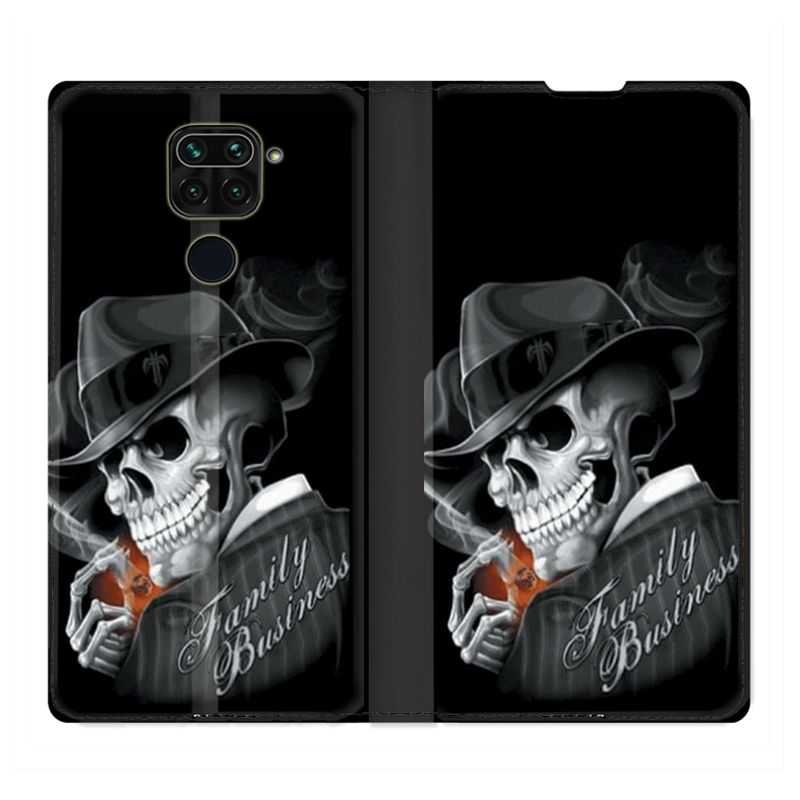 Housse Cuir Portefeuille Pour Xiaomi Redmi Note 9 Tete de Mort family business