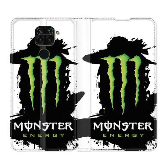 Housse Cuir Portefeuille Pour Xiaomi Redmi Note 9 Monster Energy Tache