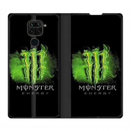 Housse Cuir Portefeuille Pour Xiaomi Redmi Note 9 Monster Energy Vert