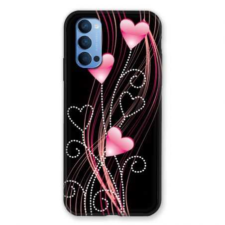 Coque Pour Oppo Reno 4 Coeur Rose Montant sur Noir