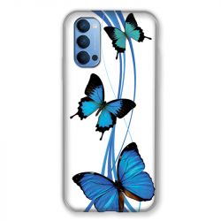 Coque Pour Oppo Reno 4 Papillon bleu sur Blanc