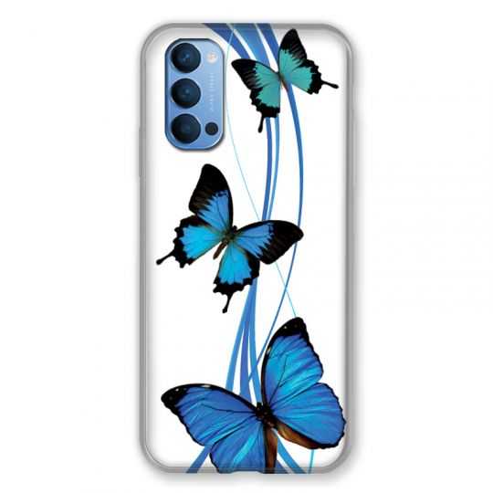 Coque Pour Oppo Reno 4 Papillon bleu sur Blanc