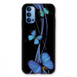 Coque Pour Oppo Reno 4 Papillon bleu sur Noir