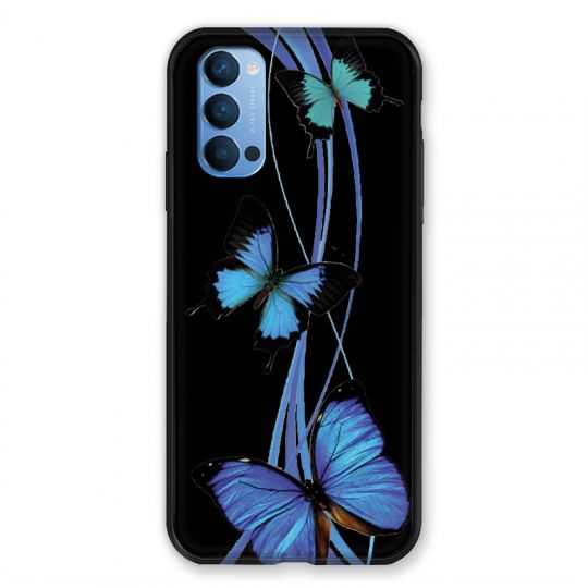 Coque Pour Oppo Reno 4 Papillon bleu sur Noir