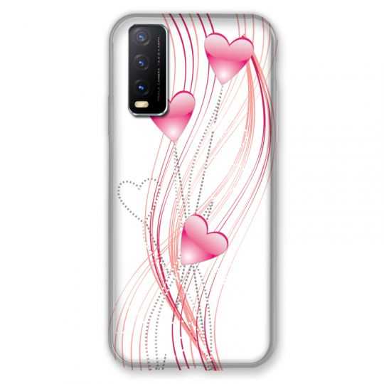 Coque Pour Vivo Y20S Coeur Rose Montant sur Blanc