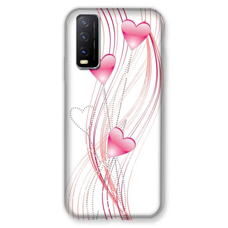 Coque Pour Vivo Y20S Coeur Rose Montant sur Blanc