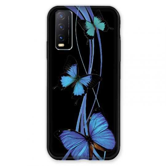 Coque Pour Vivo Y20S Papillon bleu sur Noir