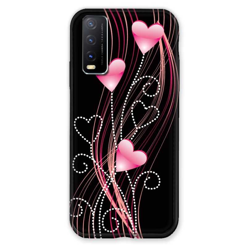 Coque Pour Vivo Y11S Coeur Rose Montant sur Noir