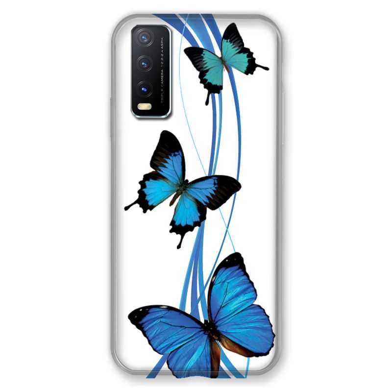 Coque Pour Vivo Y11S Papillon bleu sur Blanc