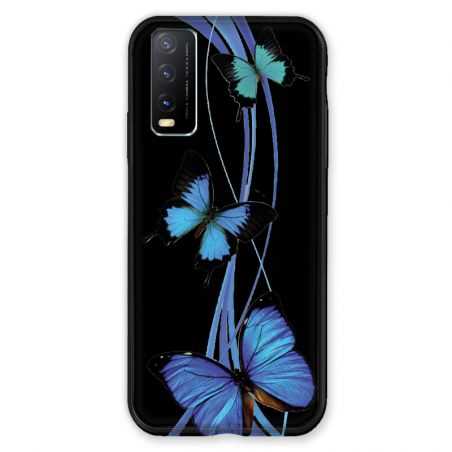 Coque Pour Vivo Y11S Papillon bleu sur Noir