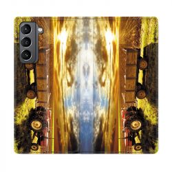 Housse Cuir Portefeuille Pour Samsung Galaxy S21 Agriculture Tracteur Color