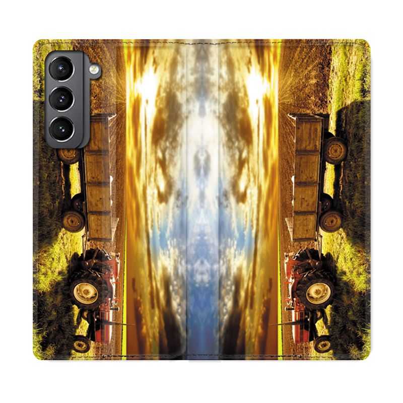 Housse Cuir Portefeuille Pour Samsung Galaxy S21 Agriculture Tracteur Color