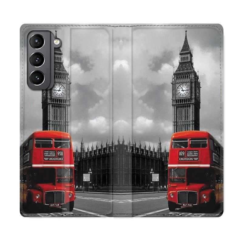 Housse Cuir Portefeuille Pour Samsung Galaxy S21 Angleterre London Bus