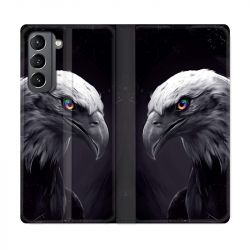 Housse Cuir Portefeuille Pour Samsung Galaxy S21 Aigle Royal Noir